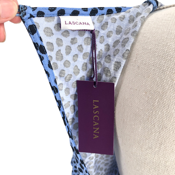 Lascana NEW Womens Size 4 Faux Wrap Romper Lightweight Blue Spotted - Picture 8 of 11